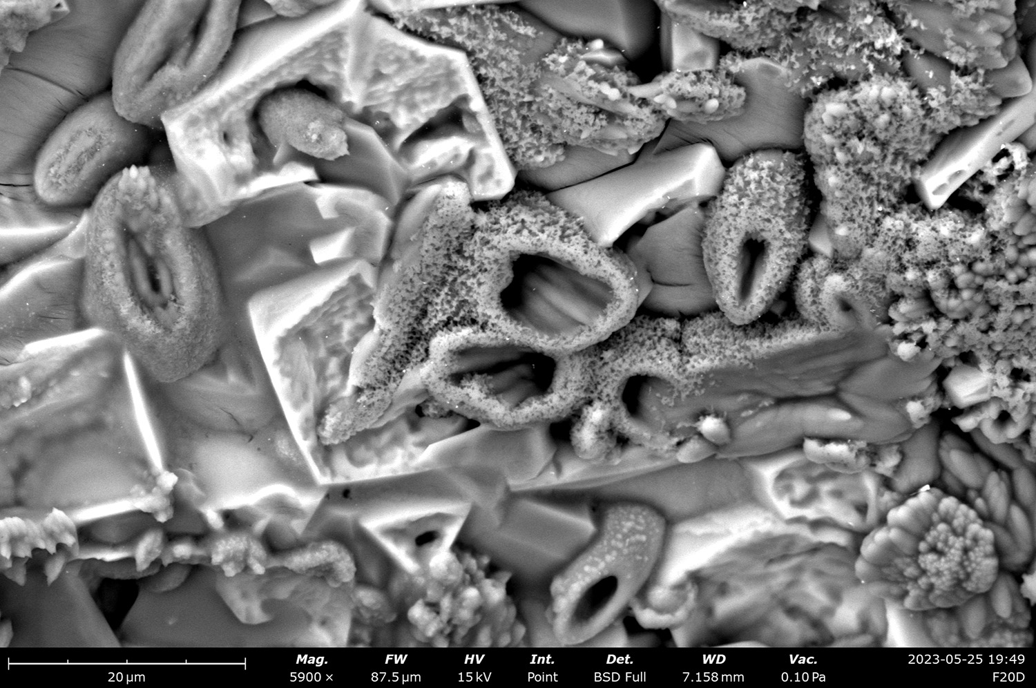 An image captured by Thermo Fisher’s portable SEM shows a mineral sample taken from the lava tubes at 5,900X magnification. (Rogier Miltenburg, Thermo Fisher Scientific)