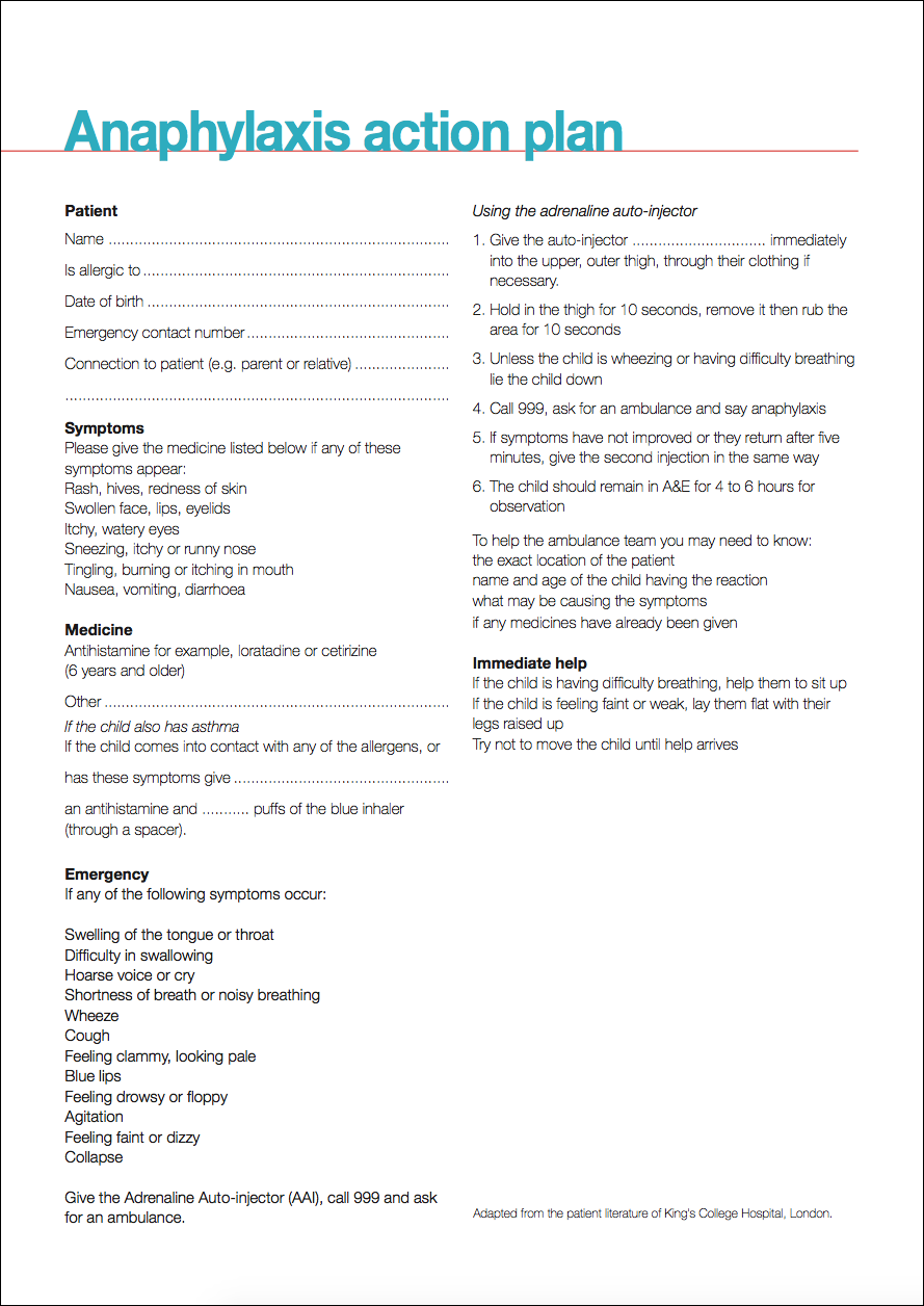 anaphylaxis action plan